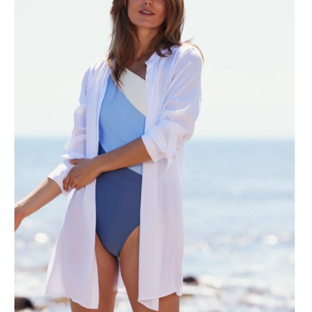 Summersalt Cloud White Silky Luxe Short Effortless Shirtdress Cover Up Size 1X